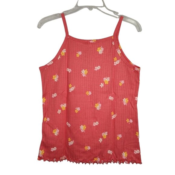 Cat and Jack Ribbed Coral Floral Tank Top Girls XL 14 16 PLUS Sleeveless NEW - Picture 5 of 6